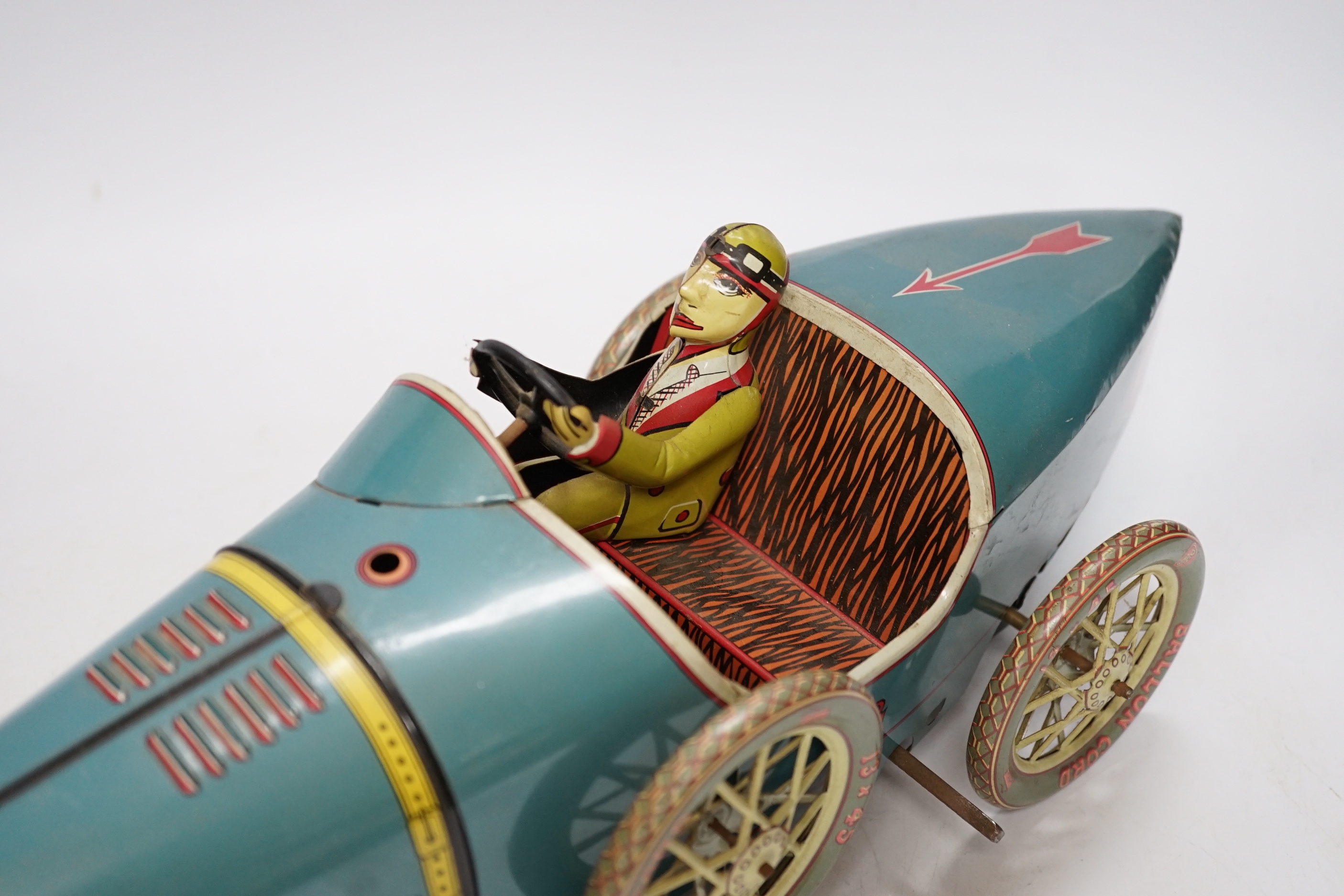 A modern Paya clockwork tinplate Bugatti racing car, 47cm